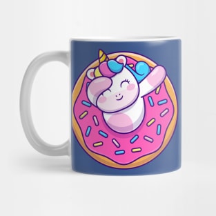 Cute Unicorn Dabbing With Doughnut Cartoon Mug